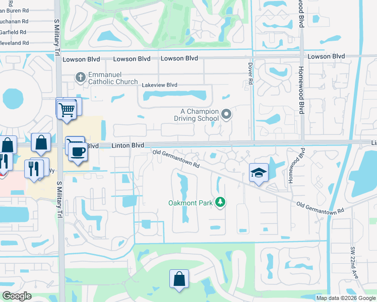 map of restaurants, bars, coffee shops, grocery stores, and more near 3435 San Bernadino Drive in Delray Beach