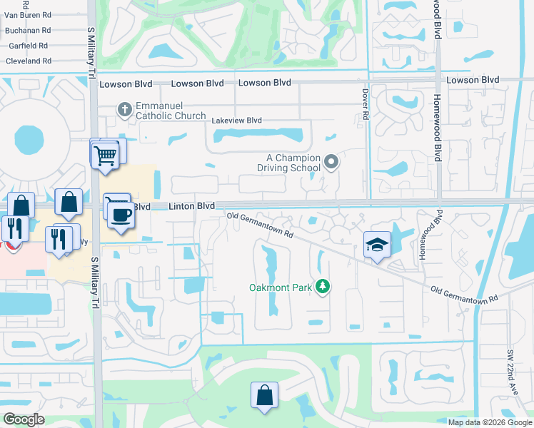 map of restaurants, bars, coffee shops, grocery stores, and more near 3435 San Bernadino Drive in Delray Beach
