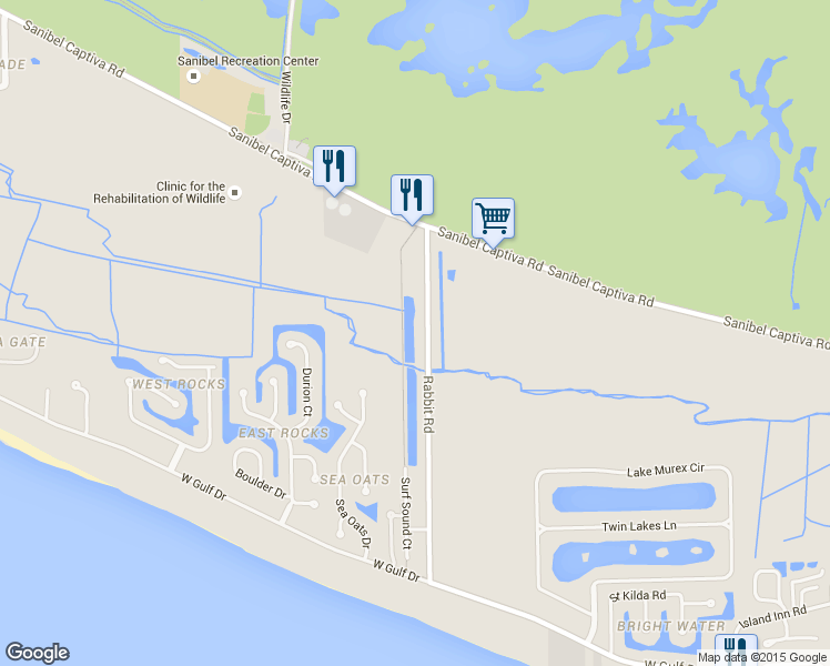 map of restaurants, bars, coffee shops, grocery stores, and more near 783 Rabbit Road in Sanibel