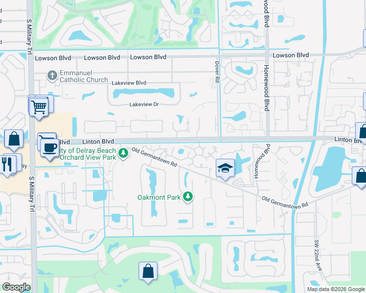 map of restaurants, bars, coffee shops, grocery stores, and more near 8 San Fernando Drive in Delray Beach