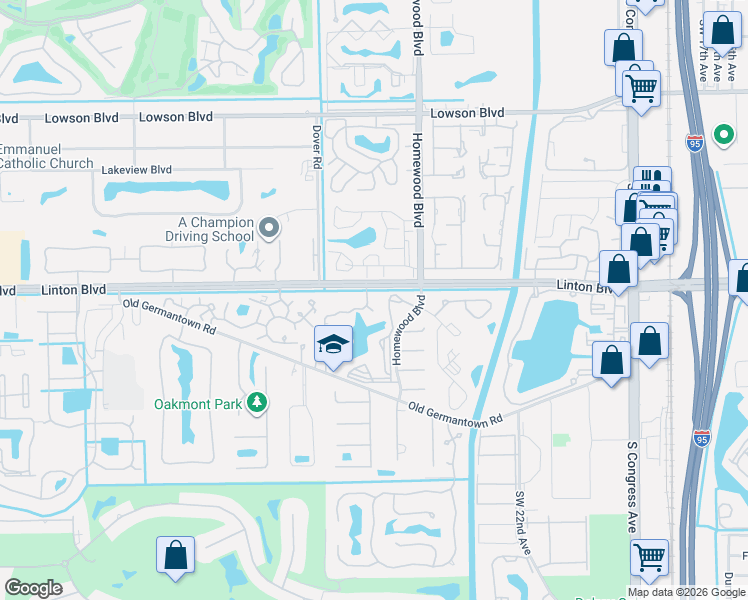 map of restaurants, bars, coffee shops, grocery stores, and more near 1705 Palm Cove Boulevard in Delray Beach