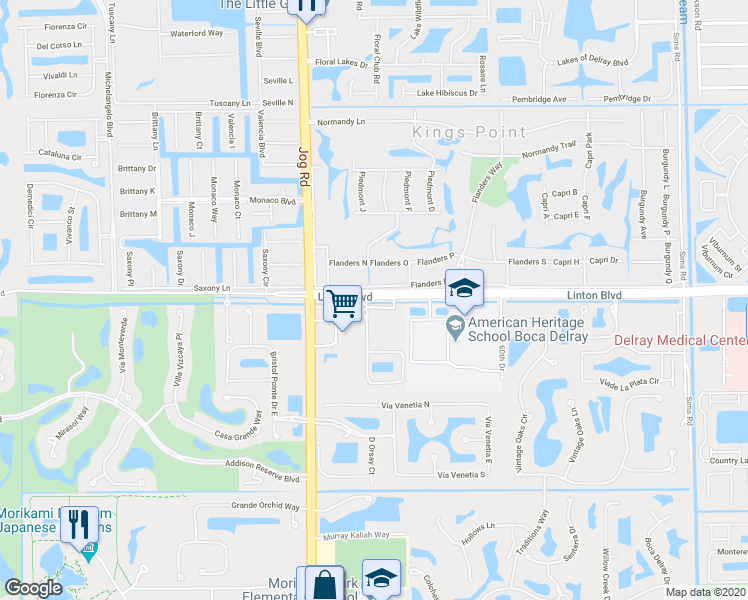 map of restaurants, bars, coffee shops, grocery stores, and more near 16050 Poppy Seed Circle in Delray Beach
