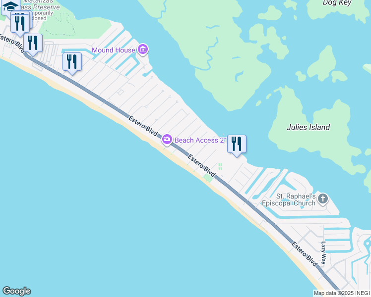map of restaurants, bars, coffee shops, grocery stores, and more near 4255 Estero Boulevard in Fort Myers Beach