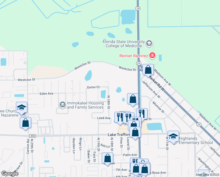 map of restaurants, bars, coffee shops, grocery stores, and more near 1258 North 18th Street in Immokalee