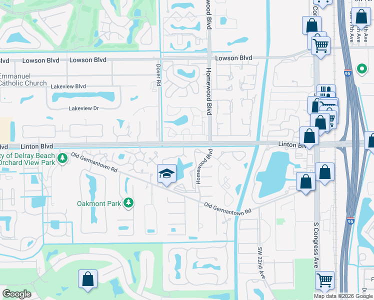 map of restaurants, bars, coffee shops, grocery stores, and more near 1 Southwest 26th Terrace in Delray Beach