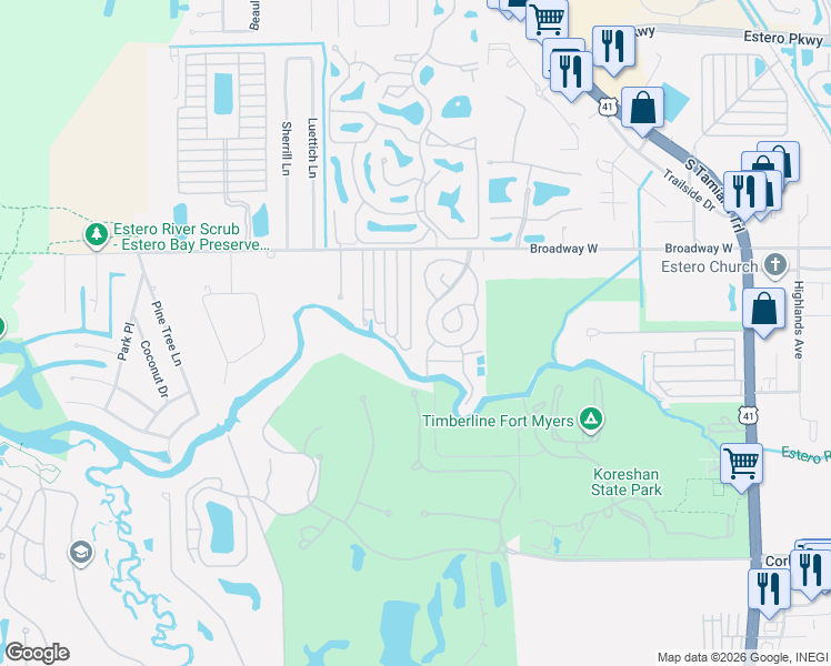 map of restaurants, bars, coffee shops, grocery stores, and more near 20751 Garden Drive in Estero