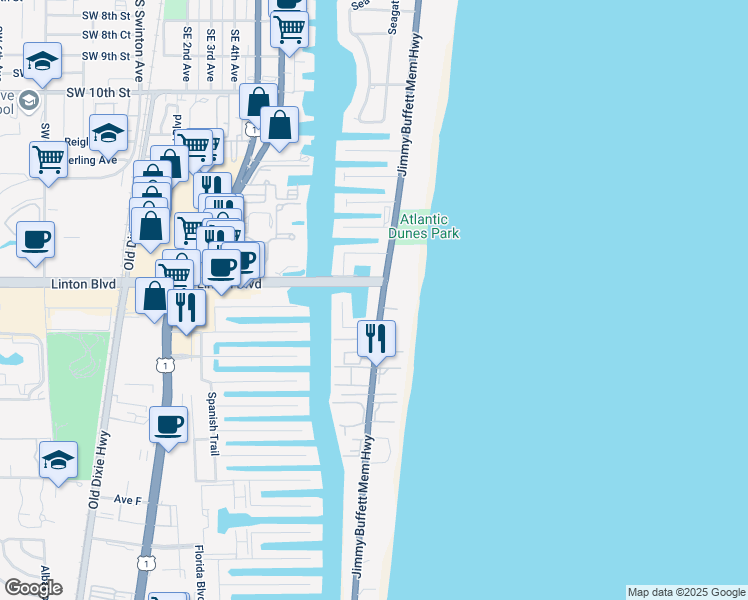 map of restaurants, bars, coffee shops, grocery stores, and more near 1839 Florida A1A in Delray Beach