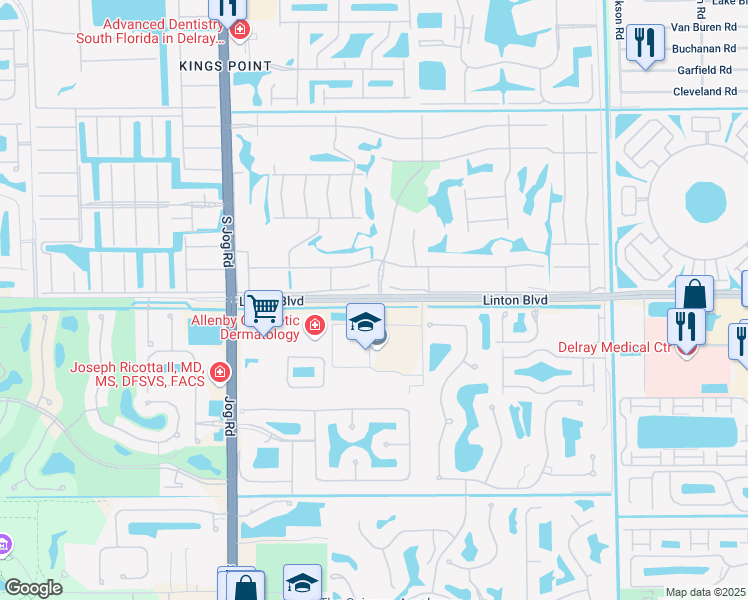 map of restaurants, bars, coffee shops, grocery stores, and more near 5876 Linton Boulevard in Delray Beach