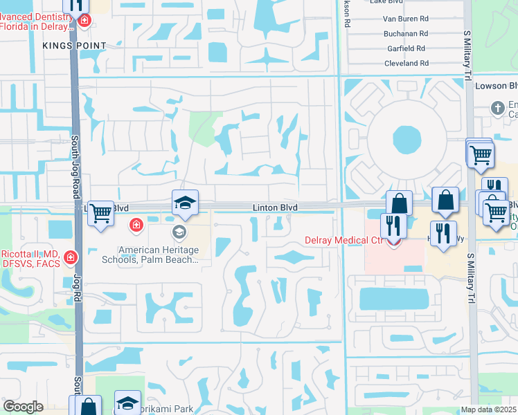 map of restaurants, bars, coffee shops, grocery stores, and more near 5660 Linton Boulevard in Delray Beach