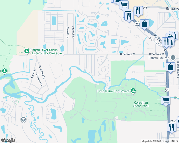 map of restaurants, bars, coffee shops, grocery stores, and more near 20741 Anchor Drive in Estero