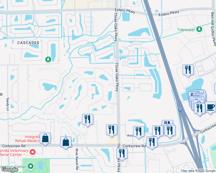 map of restaurants, bars, coffee shops, grocery stores, and more near 20641 Country Creek Drive in Estero
