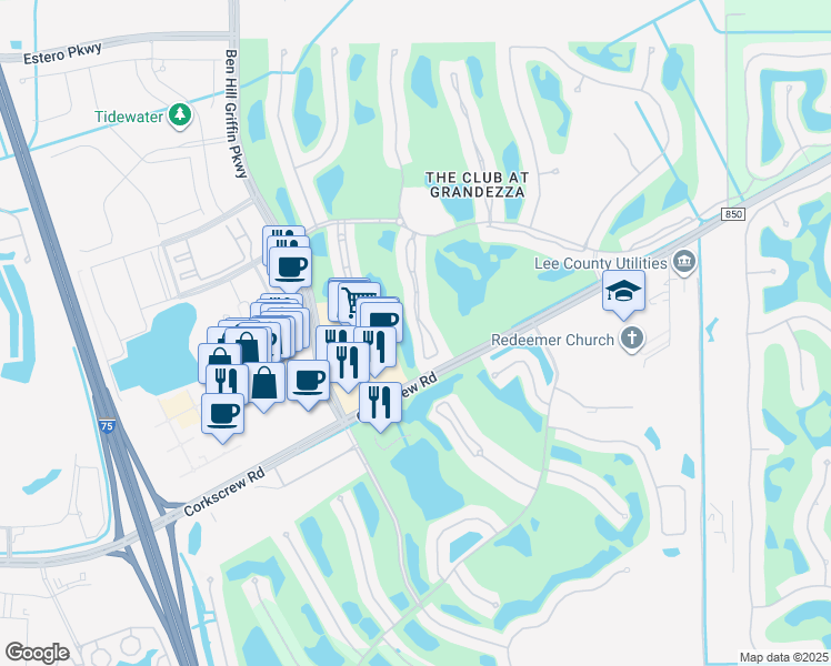 map of restaurants, bars, coffee shops, grocery stores, and more near in Estero