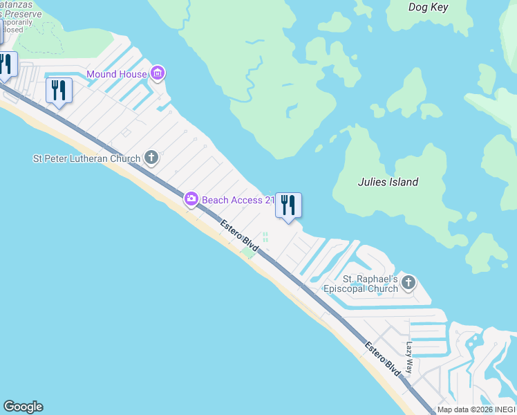 map of restaurants, bars, coffee shops, grocery stores, and more near 4753 Estero Boulevard in Fort Myers Beach