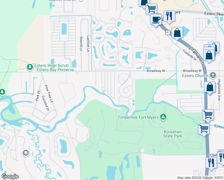 map of restaurants, bars, coffee shops, grocery stores, and more near 20741 Anchor Drive in Estero