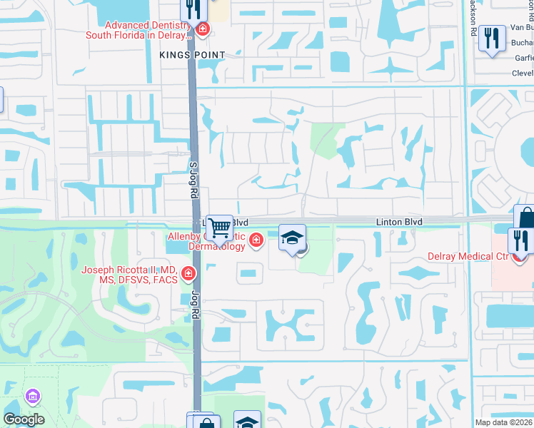 map of restaurants, bars, coffee shops, grocery stores, and more near 189 Flanders C in Delray Beach