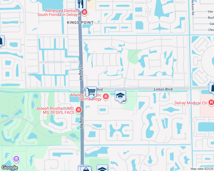 map of restaurants, bars, coffee shops, grocery stores, and more near 16050 Poppy Seed Circle in Delray Beach