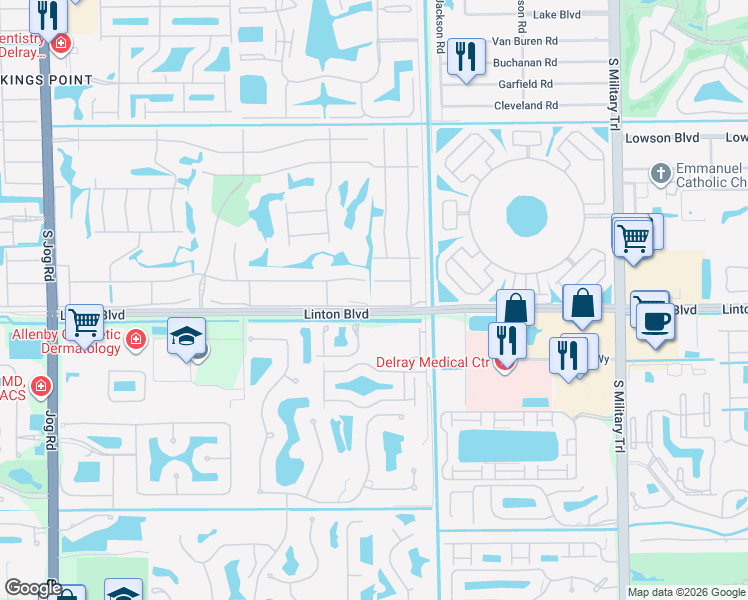 map of restaurants, bars, coffee shops, grocery stores, and more near 111 Burgundy A in Delray Beach