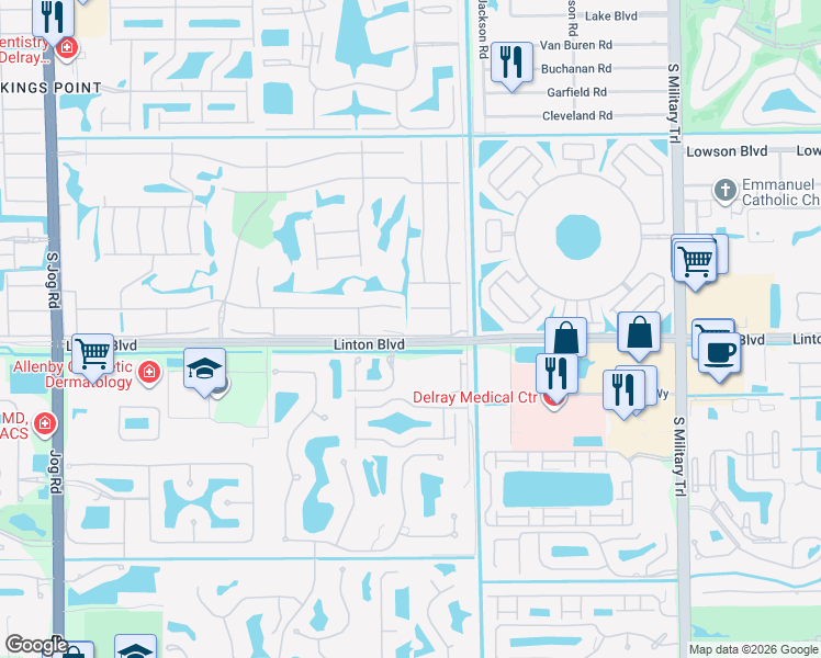 map of restaurants, bars, coffee shops, grocery stores, and more near 111 Burgundy A in Delray Beach