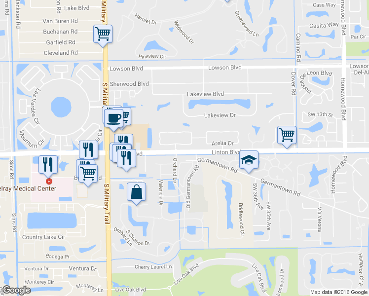 map of restaurants, bars, coffee shops, grocery stores, and more near 4132 Palm Forest Drive South in Delray Beach