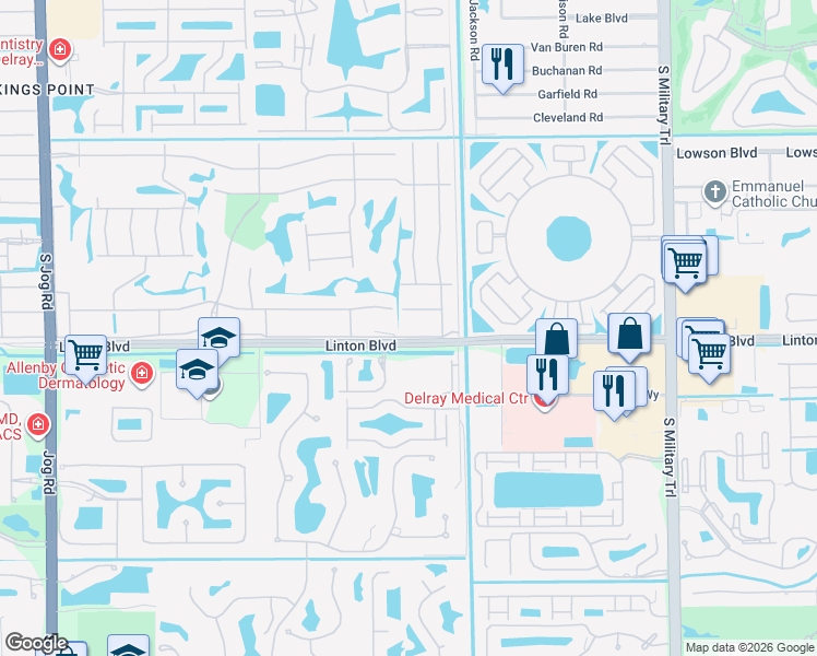 map of restaurants, bars, coffee shops, grocery stores, and more near 111 Burgundy A in Delray Beach