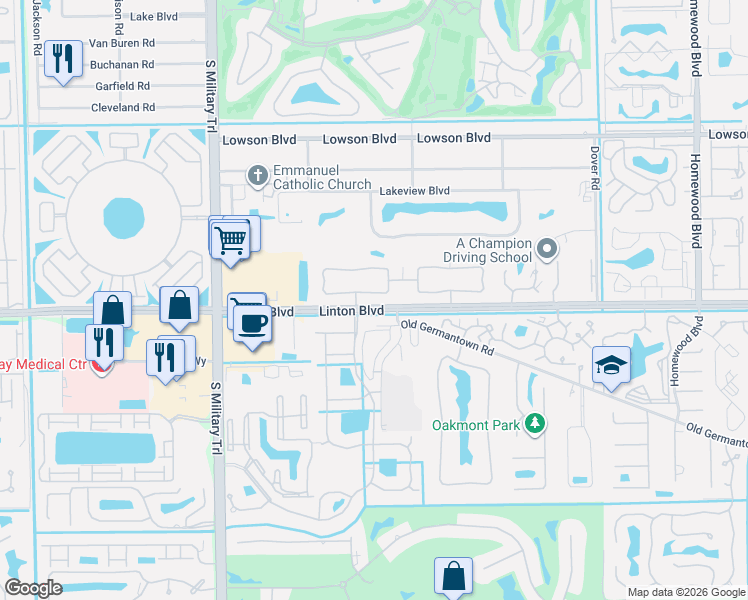 map of restaurants, bars, coffee shops, grocery stores, and more near 4132 Palm Forest Drive South in Delray Beach