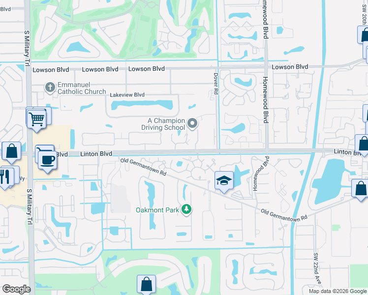 map of restaurants, bars, coffee shops, grocery stores, and more near 1530 Augusta Circle in Delray Beach