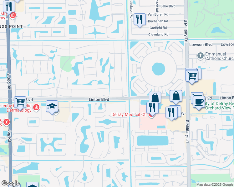 map of restaurants, bars, coffee shops, grocery stores, and more near 41 Burgundy B in Delray Beach