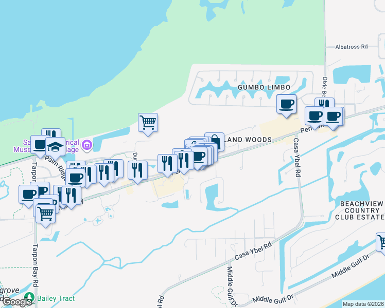 map of restaurants, bars, coffee shops, grocery stores, and more near 1825 Ardsley Way in Sanibel