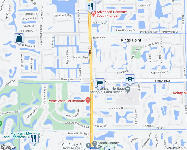 map of restaurants, bars, coffee shops, grocery stores, and more near 78 Flanders B in Delray Beach