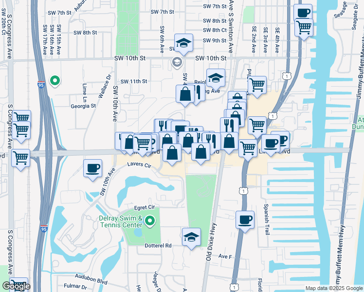 map of restaurants, bars, coffee shops, grocery stores, and more near in Delray Beach