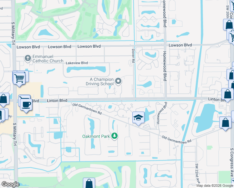 map of restaurants, bars, coffee shops, grocery stores, and more near 1505 Augusta Circle in Delray Beach