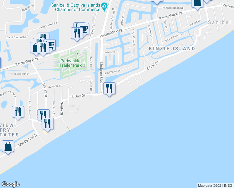 map of restaurants, bars, coffee shops, grocery stores, and more near 863 E Gulf Dr in Sanibel