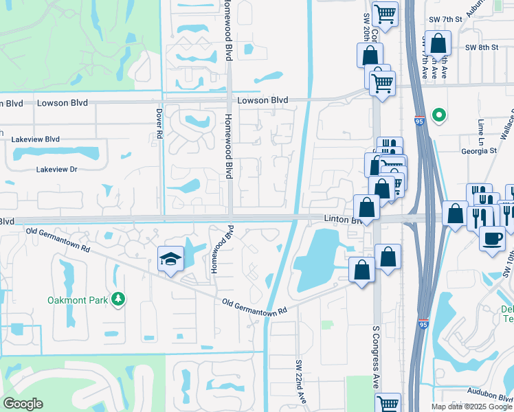map of restaurants, bars, coffee shops, grocery stores, and more near 1151 Boxwood Drive in Delray Beach