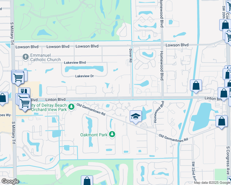 map of restaurants, bars, coffee shops, grocery stores, and more near 1700 Dover Road in Delray Beach