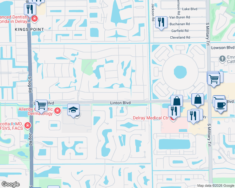 map of restaurants, bars, coffee shops, grocery stores, and more near 18 Capri Park South in Delray Beach