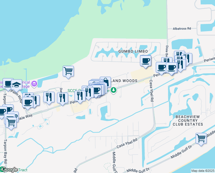 map of restaurants, bars, coffee shops, grocery stores, and more near 1940 Periwinkle Way in Sanibel