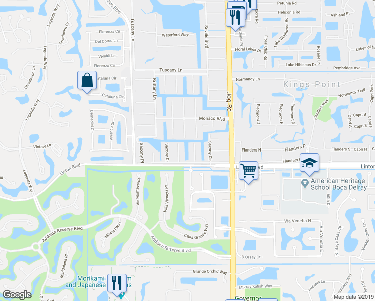 map of restaurants, bars, coffee shops, grocery stores, and more near 402 Saxony Way in Delray Beach
