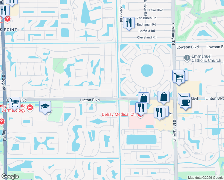 map of restaurants, bars, coffee shops, grocery stores, and more near 41 Burgundy B in Delray Beach