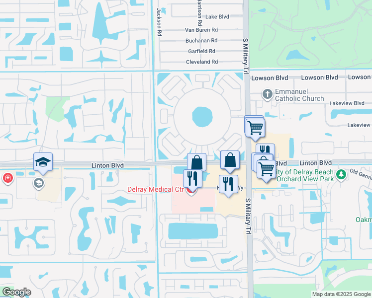 map of restaurants, bars, coffee shops, grocery stores, and more near 5342 Viburnum Circle in Delray Beach