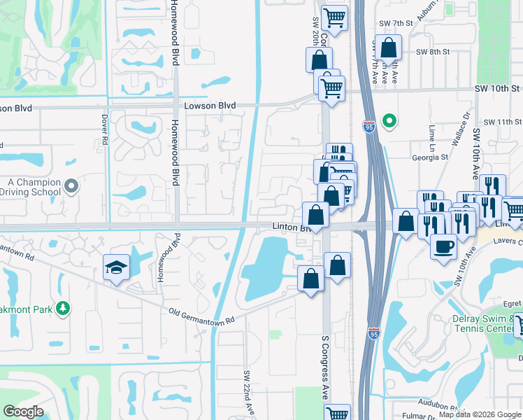 map of restaurants, bars, coffee shops, grocery stores, and more near 1602 Catherine Drive in Delray Beach