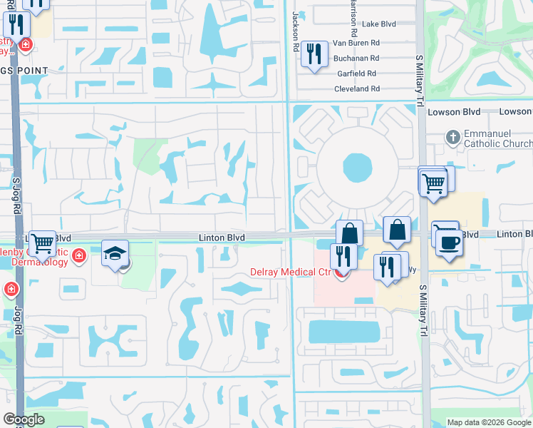 map of restaurants, bars, coffee shops, grocery stores, and more near 63 Burgundy B in Delray Beach