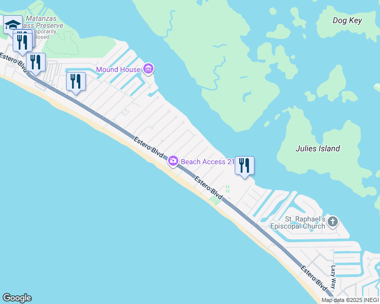 map of restaurants, bars, coffee shops, grocery stores, and more near 144 Hercules Drive in Fort Myers Beach