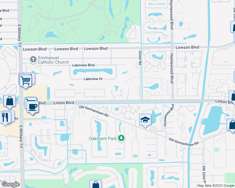 map of restaurants, bars, coffee shops, grocery stores, and more near 1530 Augusta Circle in Delray Beach