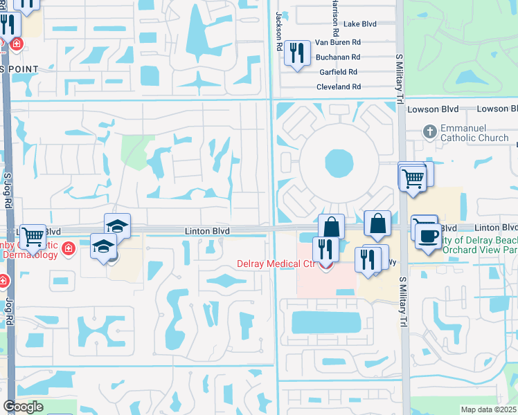 map of restaurants, bars, coffee shops, grocery stores, and more near 41 Burgundy B in Delray Beach