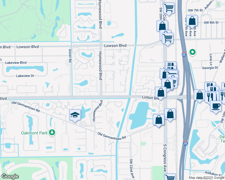 map of restaurants, bars, coffee shops, grocery stores, and more near 1151 Boxwood Drive in Delray Beach