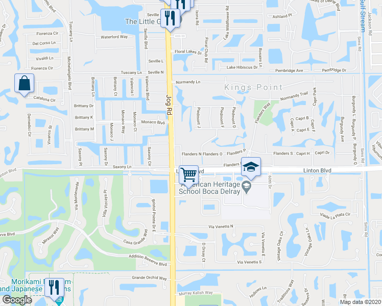 map of restaurants, bars, coffee shops, grocery stores, and more near 21 Flanders North in Delray Beach
