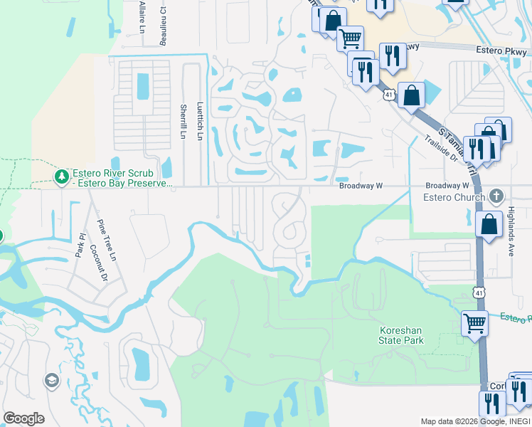 map of restaurants, bars, coffee shops, grocery stores, and more near 20631 Garden Drive in Estero