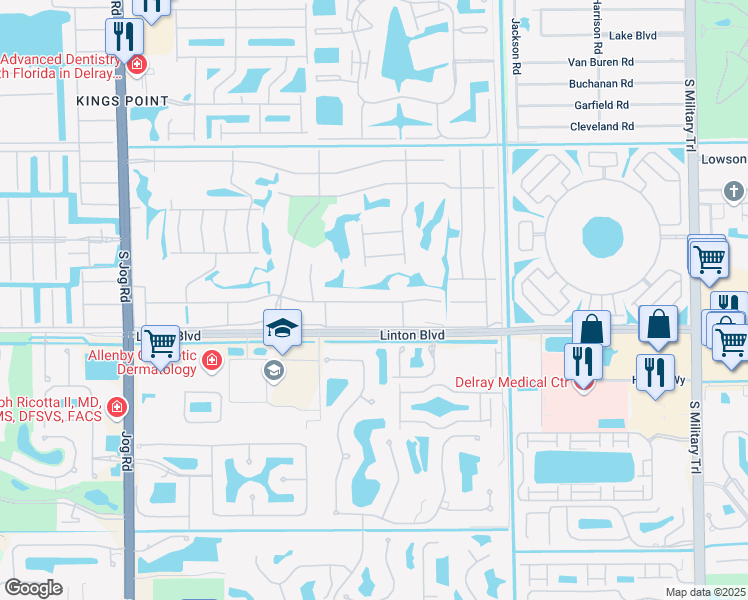 map of restaurants, bars, coffee shops, grocery stores, and more near 38 Capri Drive in Delray Beach