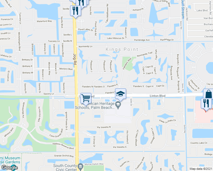 map of restaurants, bars, coffee shops, grocery stores, and more near 485 Flanders P in Delray Beach