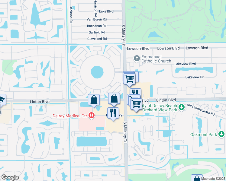 map of restaurants, bars, coffee shops, grocery stores, and more near 5085 Forsythia Street in Delray Beach